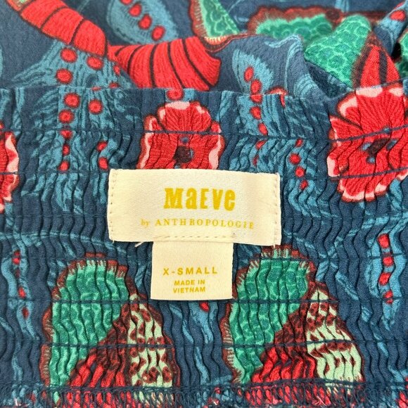 Maeve By Anthropologie Letitia Smocked Blouse Women SZ X-Small Floral Multicolor - Picture 4 of 13